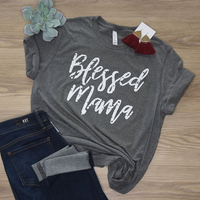 Blessed Mama T-Shirt on Grey-Lemons and Limes Boutique