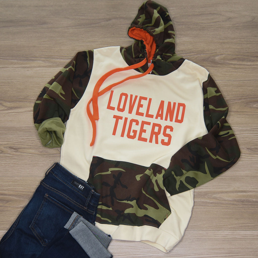 Loveland Tigers Hoodie on Camo and Cream--Lemons and Limes Boutique