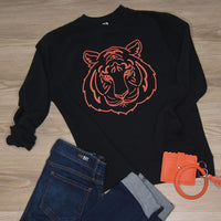 Tiger Face Sweatshirt on Black--Lemons and Limes Boutique