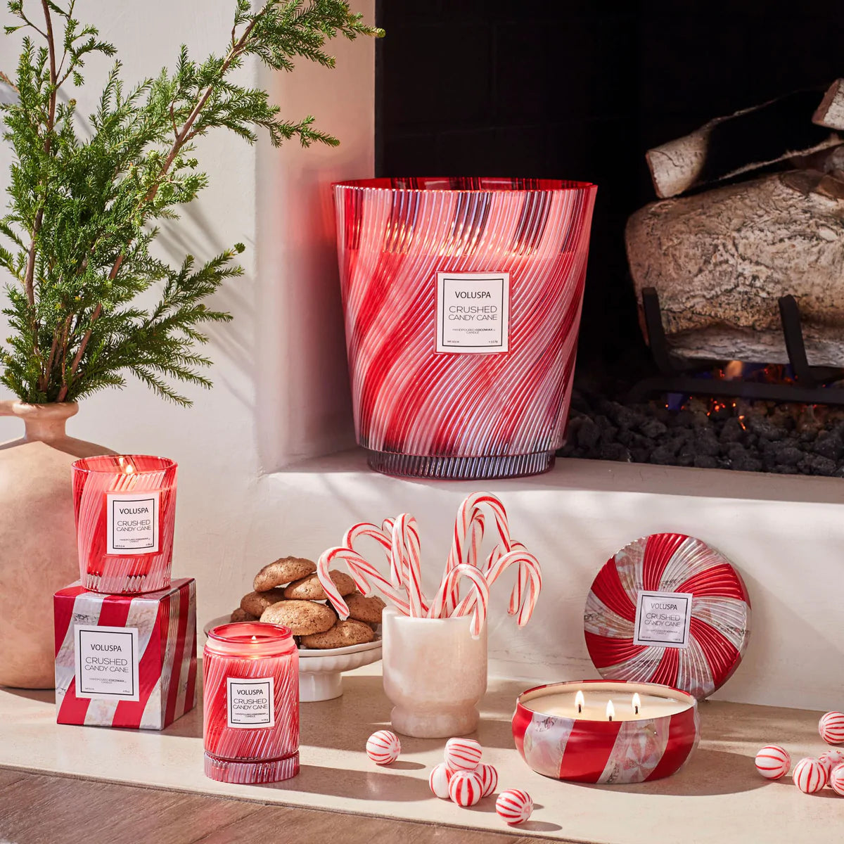 Crushed Candy Cane 5 Wick Hearth Candle Voluspa-Lemons and Limes Boutique
