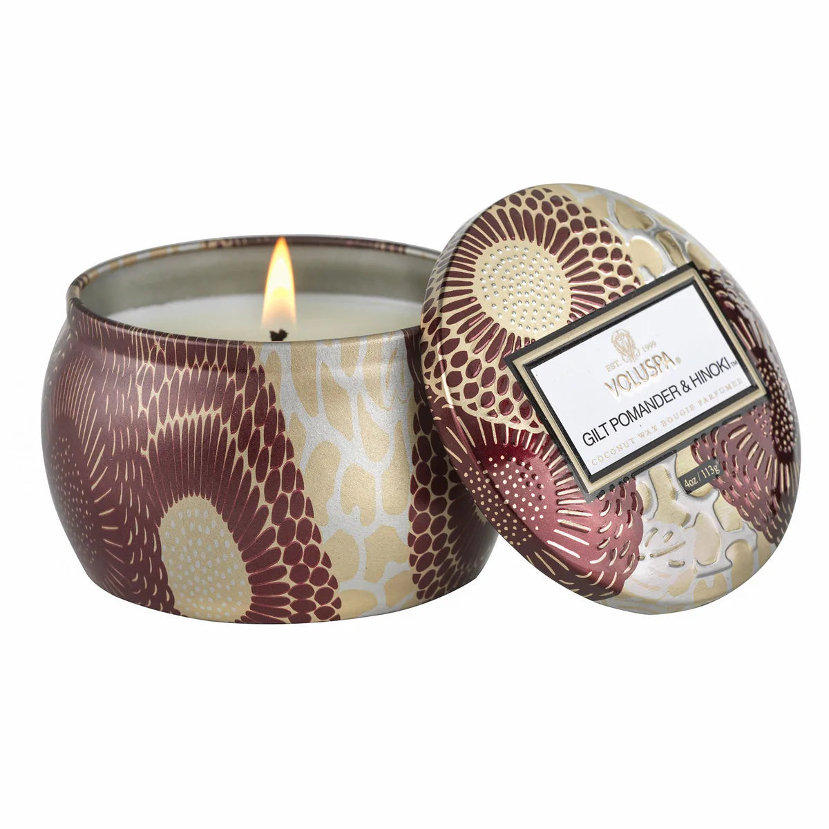 Gilt Pomander & Hinoki Mini Tin Candle Voluspa-Lemons and Limes Boutique