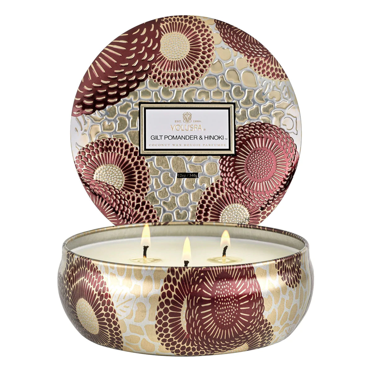 Gilt Pomander & Hinoki 3 Wick Tin Candle Voluspa-Lemons and Limes Boutique