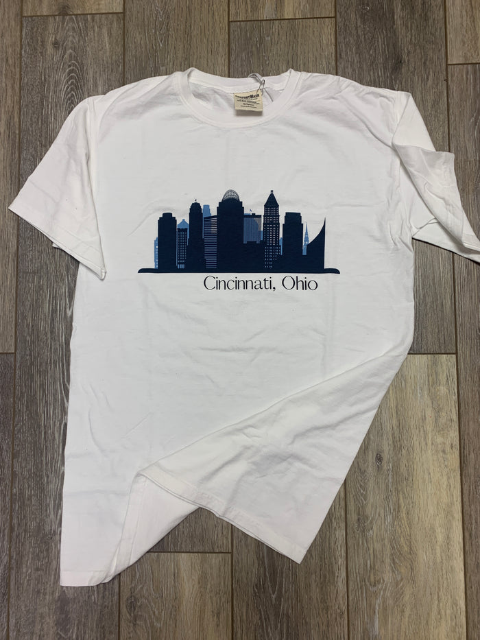 Cincinnati Sky Line T-Shirt on White--Lemons and Limes Boutique