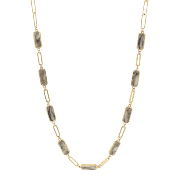 Ophelia 28" Grey stone Rectangle Station Necklace--Lemons and Limes Boutique