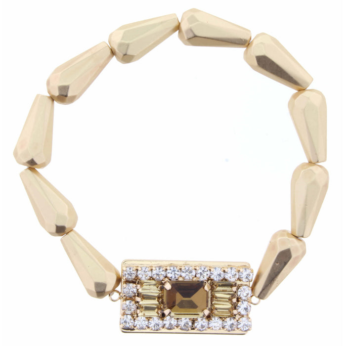 Daphne Bracelet Rectangle Pendant with Champagne and Clear Crystals on Gold Beads-Bracelet-Lemons and Limes Boutique