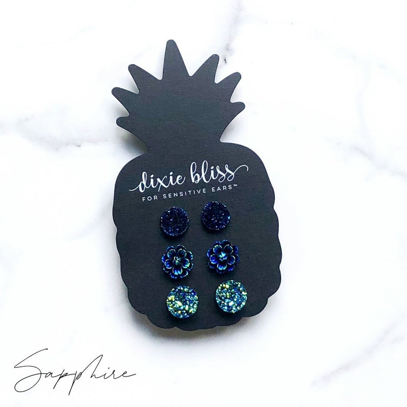 Sapphire Stud Earrings Trio-Stud Earrings-Lemons and Limes Boutique