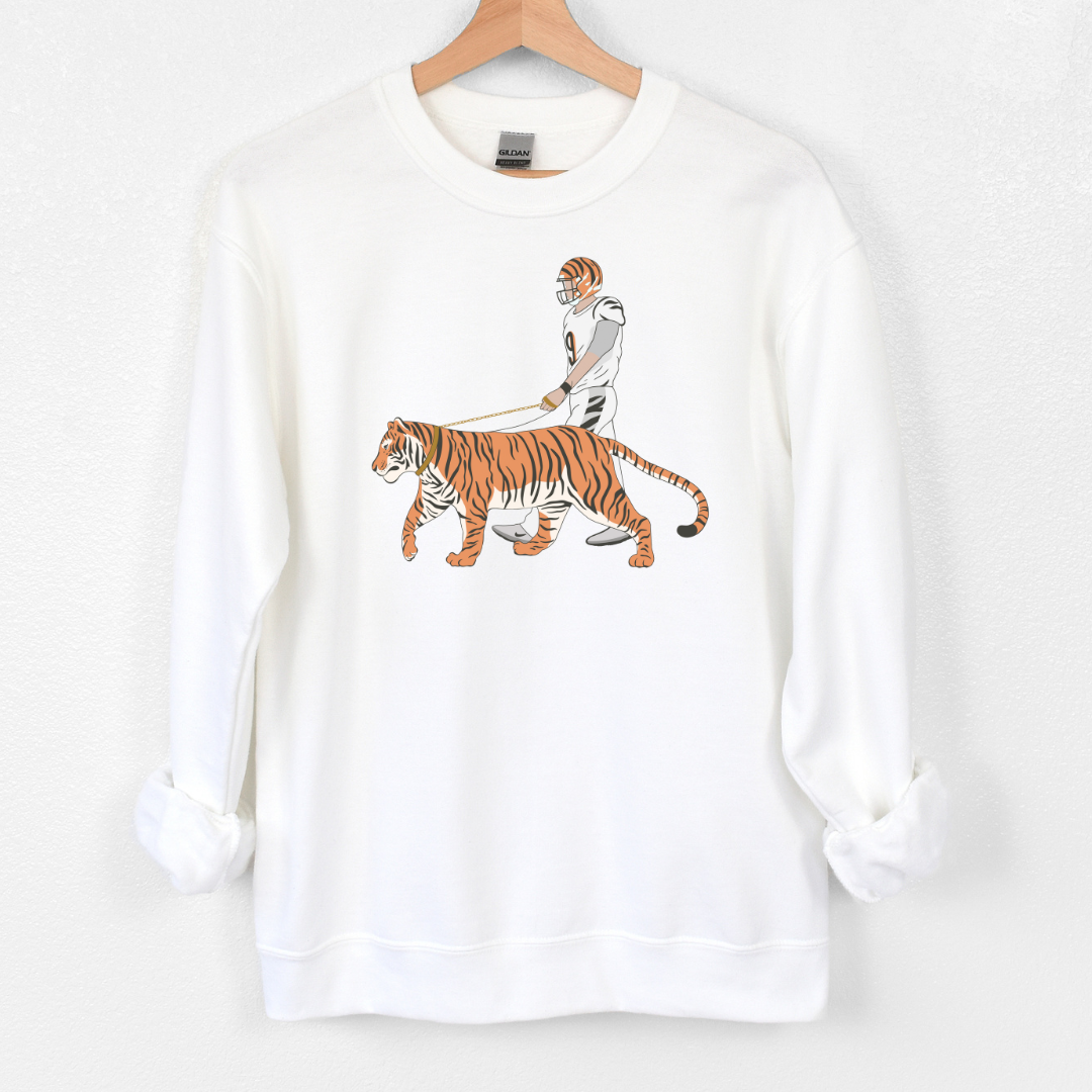 RETIRED-Joe Brrrr Walking The Tiger Sweatshirt on White--Lemons and Limes Boutique