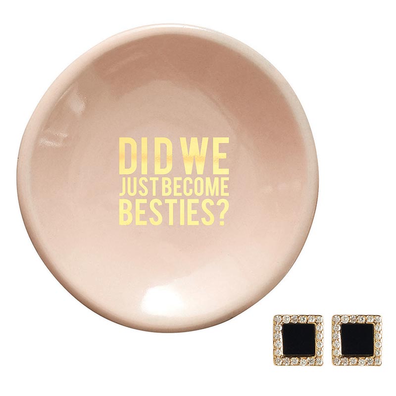 Ceramic Ring Dish & Earrings-Did We Just Become Besties-Lemons and Limes Boutique