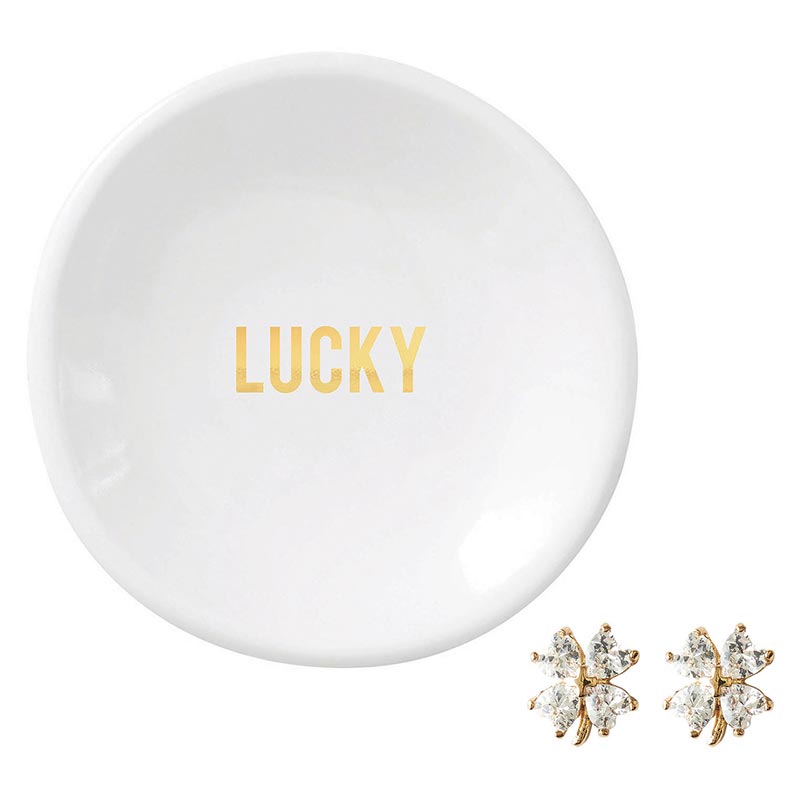 Ceramic Ring Dish & Earrings-Lucky-Lemons and Limes Boutique
