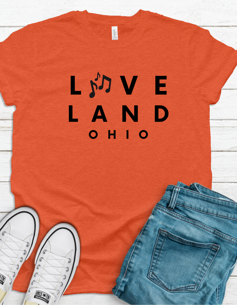 Loveland Music T-Shirt on Orange-Graphic Tee-Lemons and Limes Boutique