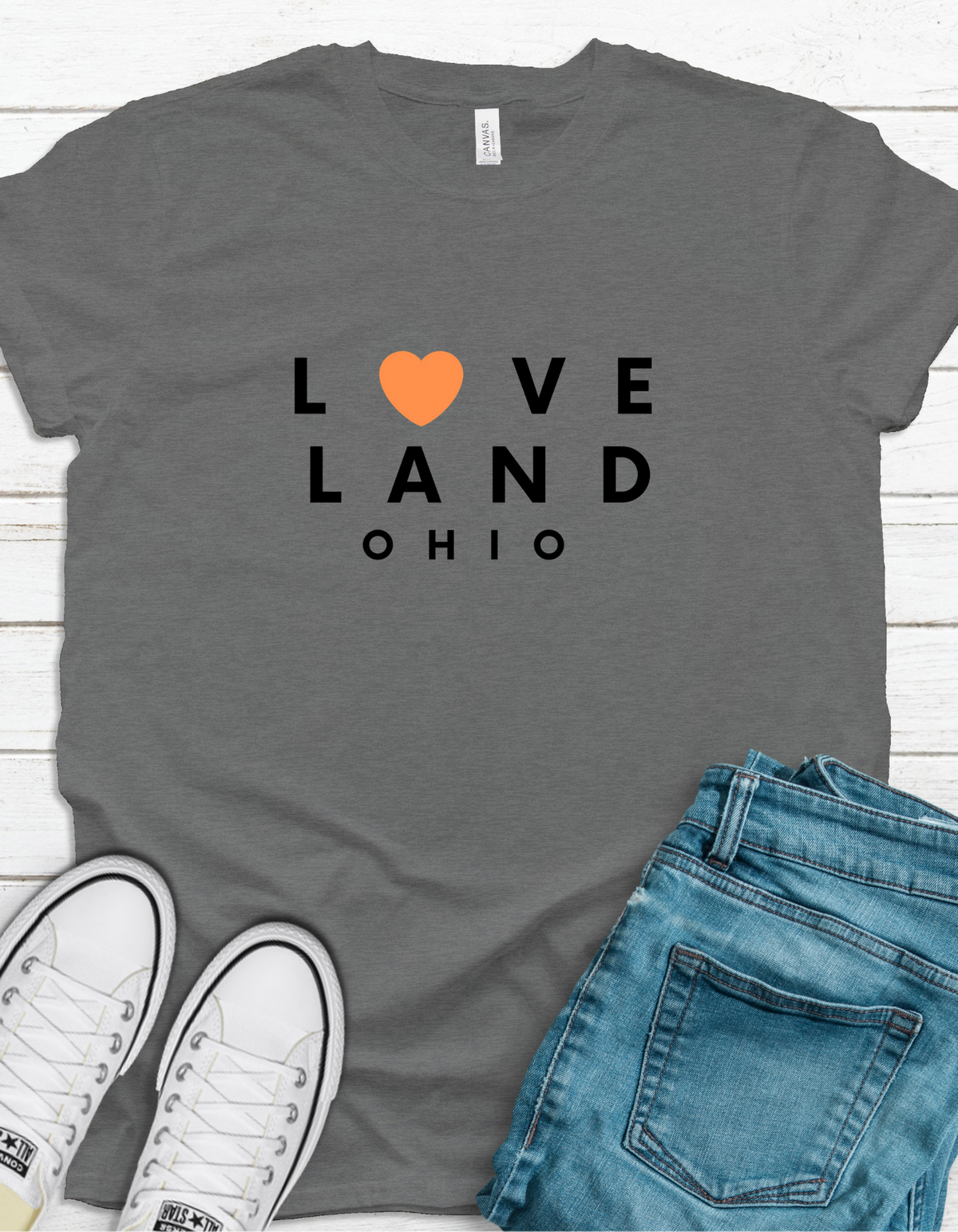 Loveland Ohio T-Shirt on Heather Grey--Lemons and Limes Boutique