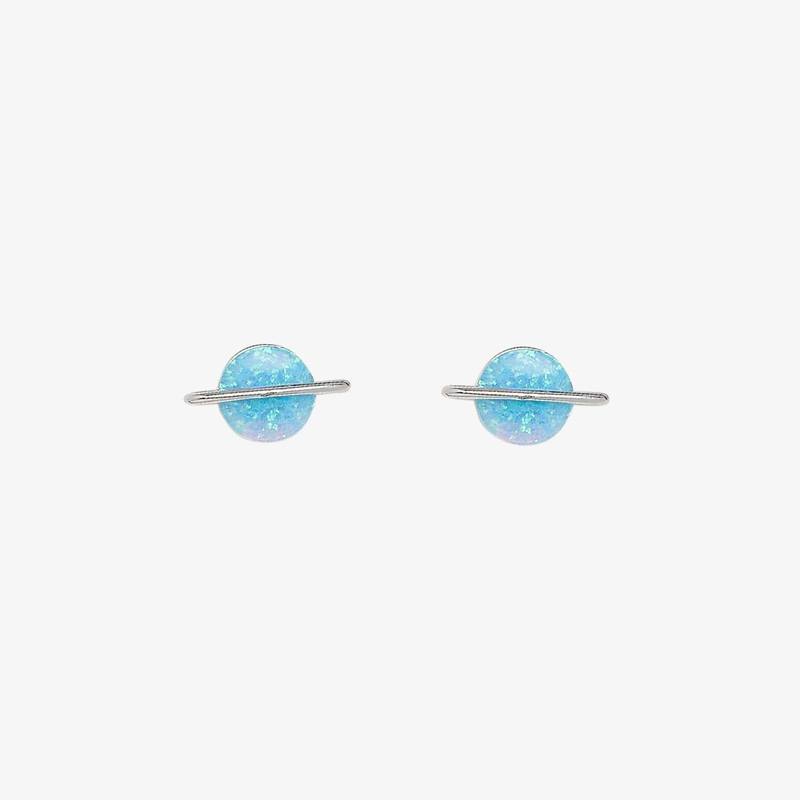 Pura Vida Opal Saturn Stud Earrings in Silver-Earrings-Lemons and Limes Boutique