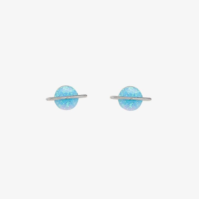 Pura Vida Opal Saturn Stud Earrings in Silver-Earrings-Lemons and Limes Boutique