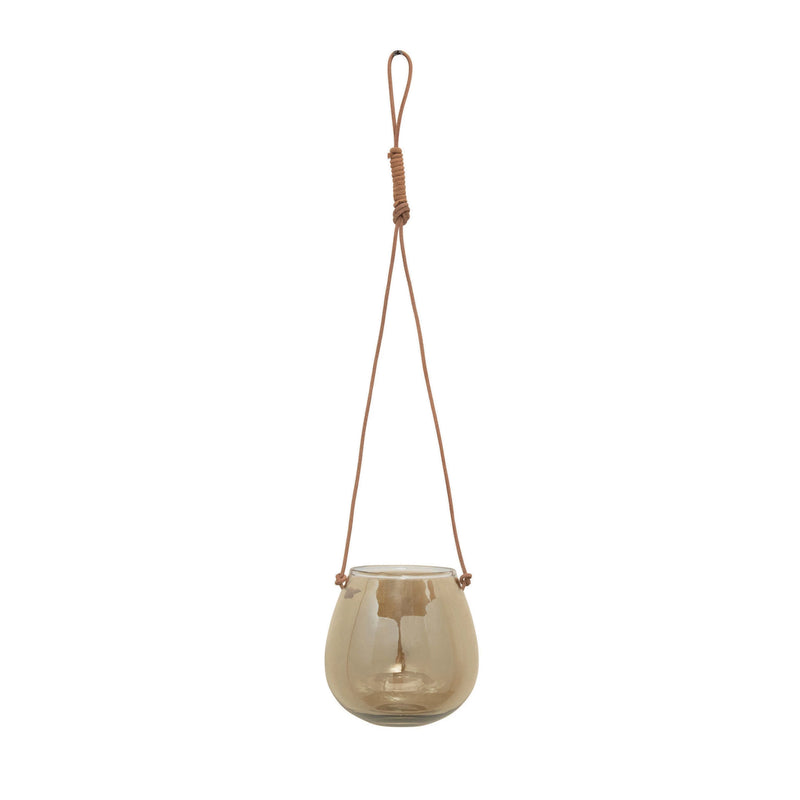 hanging planter leather Glass Hanging Planter/Vase with Leather Hanger, Iridescent Brown – Lemons and Limes Boutique