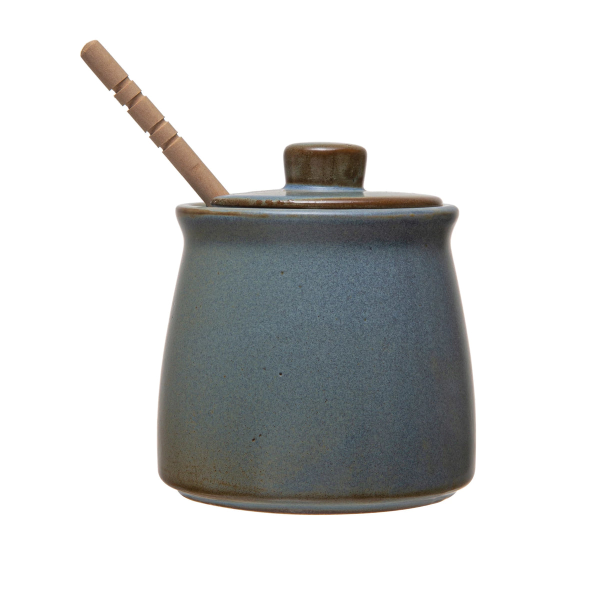 Stoneware Honey Jar with Honey Dipper, Reactive Glaze, Matte Blue, Each Varies-Decor-Lemons and Limes Boutique