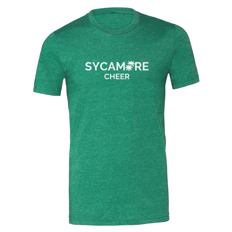 Sycamore Cheer T-Shirt on Heather Grass Green--Lemons and Limes Boutique