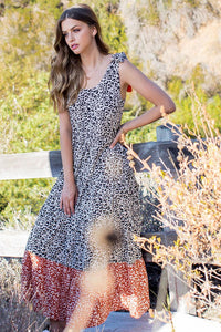 Cheetah Print Tiered Midi Dress-Lemons and Limes Boutique