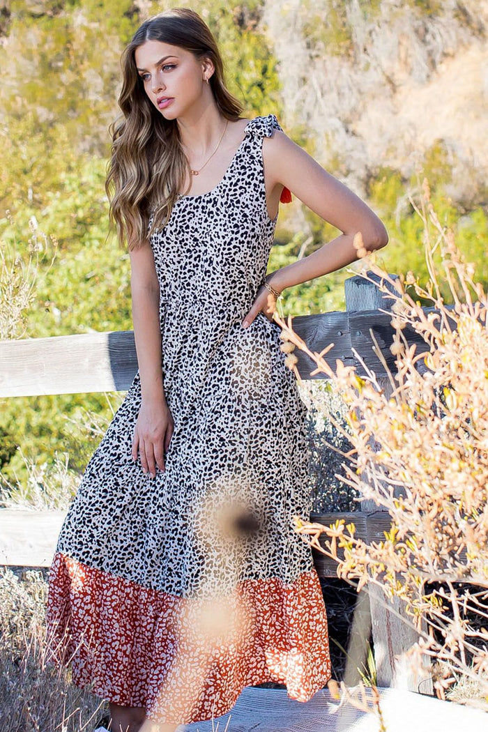 Cheetah Print Tiered Midi Dress-Lemons and Limes Boutique