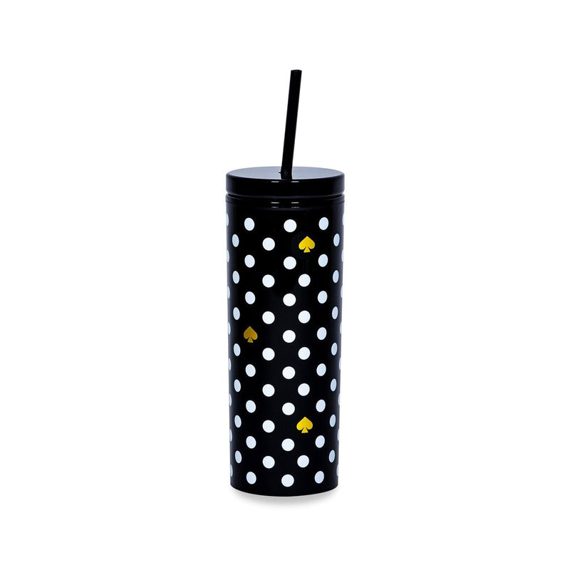 Kate Spade Acrylic Tumbler with Straw, Black and White Polka Dots--Lemons and Limes Boutique