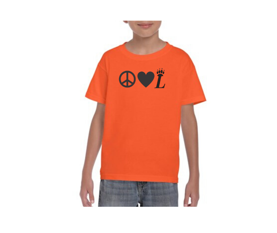 Peace Love Tiger Paw Loveland T-Shirt on Orange--Lemons and Limes Boutique