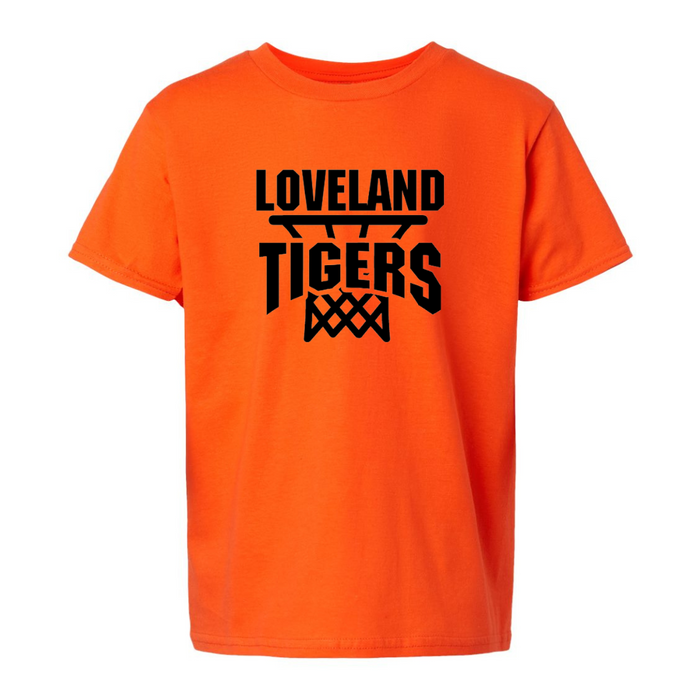 Loveland Tigers Youth Hoops T-Shirt on Basketball in Orange--Lemons and Limes Boutique