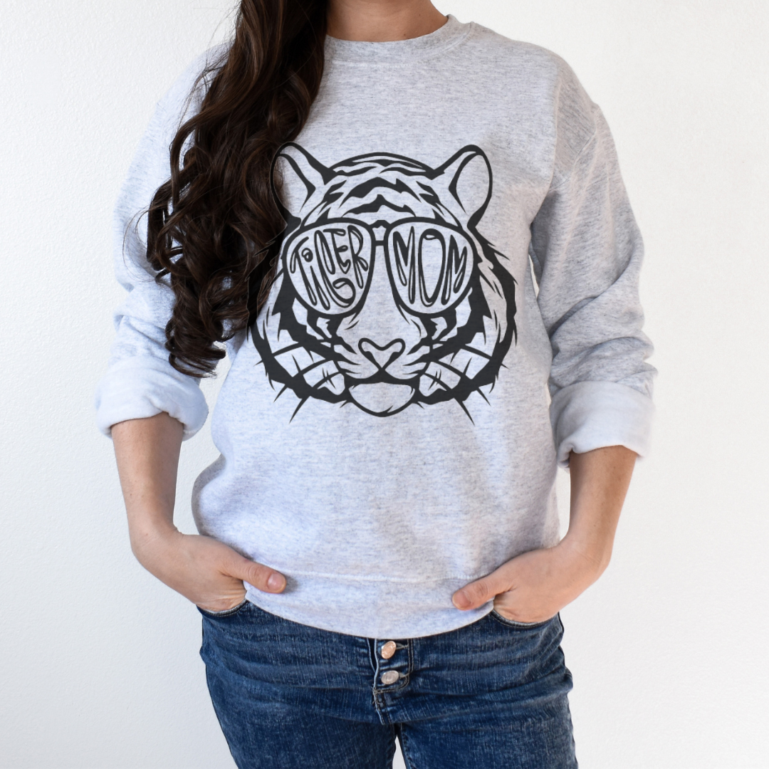 Cool Tiger Mom Sweatshirt on Light Heathered Grey--Lemons and Limes Boutique