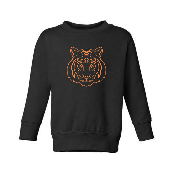 Tiger Face Crewneck Sweatshirt on Black-TODDLER--Lemons and Limes Boutique