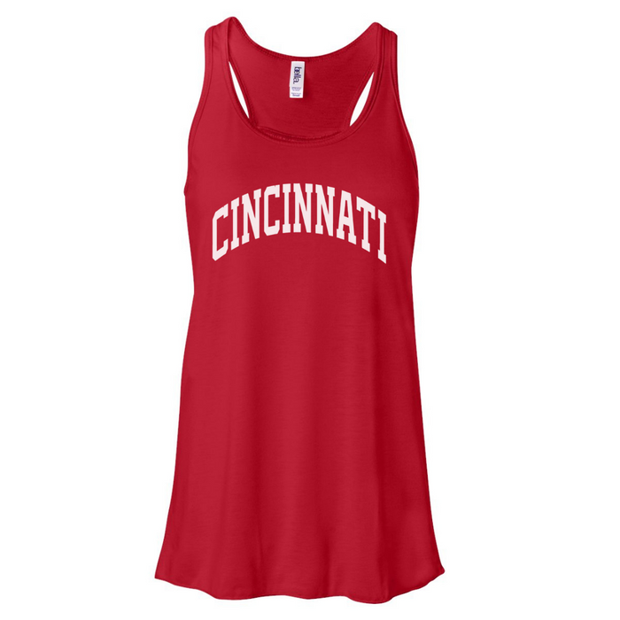 Cincinnati Curved Tank Top on Red--Lemons and Limes Boutique