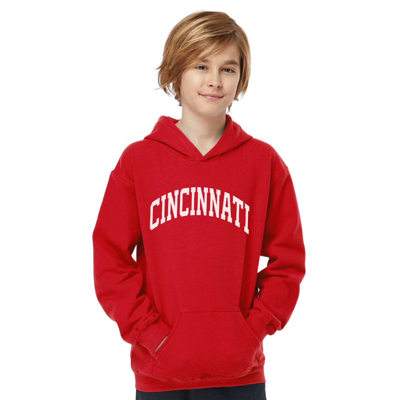 Cincinnati Curve Hoodie on Red-YOUTH--Lemons and Limes Boutique