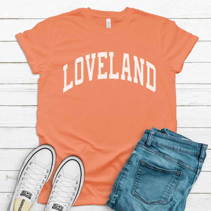 Loveland Curve T-Shirt on Heathered Sunset--Lemons and Limes Boutique
