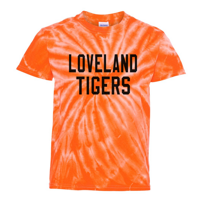 Loveland Tigers T-Shirt on Orange Tie Dye-YOUTH--Lemons and Limes Boutique