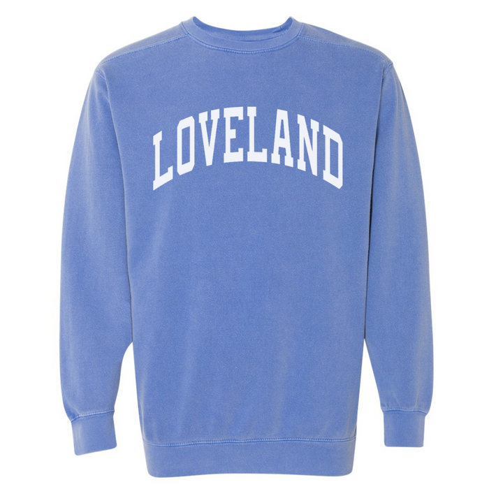 Loveland Curved Sweatshirt on Wisteria-Lemons and Limes Boutique
