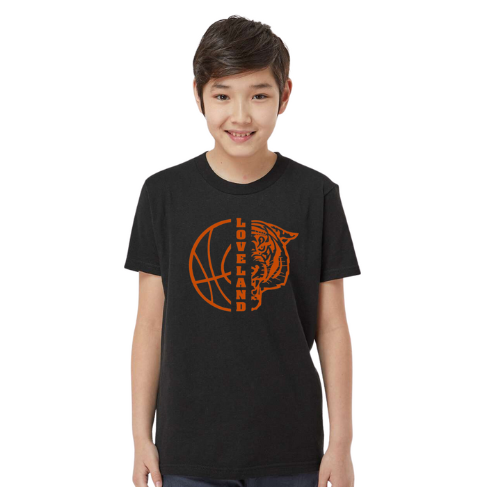 Loveland Tigers Basketball Youth T-Shirt on Black--Lemons and Limes Boutique