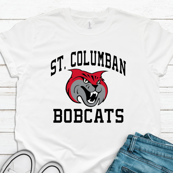 Saint Columban Bobcats T-Shirt on White Adult and Youth--Lemons and Limes Boutique