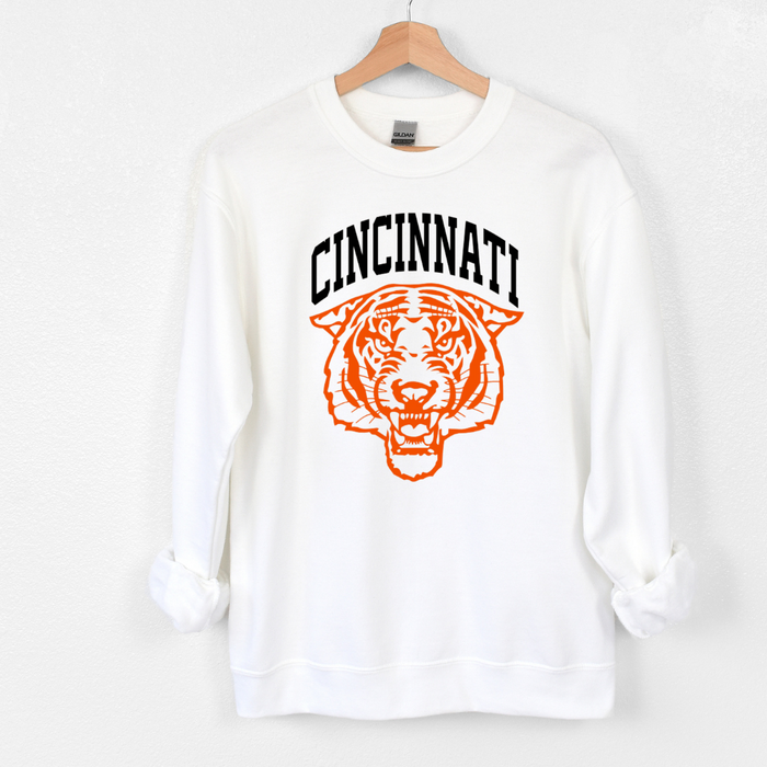 Cincinnati Tiger Black/Orange Sweatshirt on White--Lemons and Limes Boutique