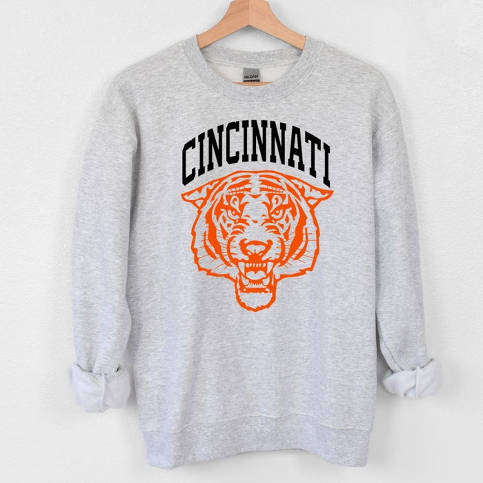 Cincinnati Tiger Black/Orange Sweatshirt on Light Gray--Lemons and Limes Boutique