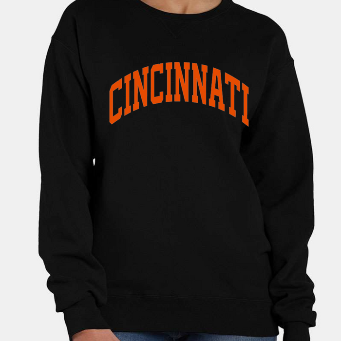 Cincinnati Curve Comfort Wash Sweatshirt on Black--Lemons and Limes Boutique