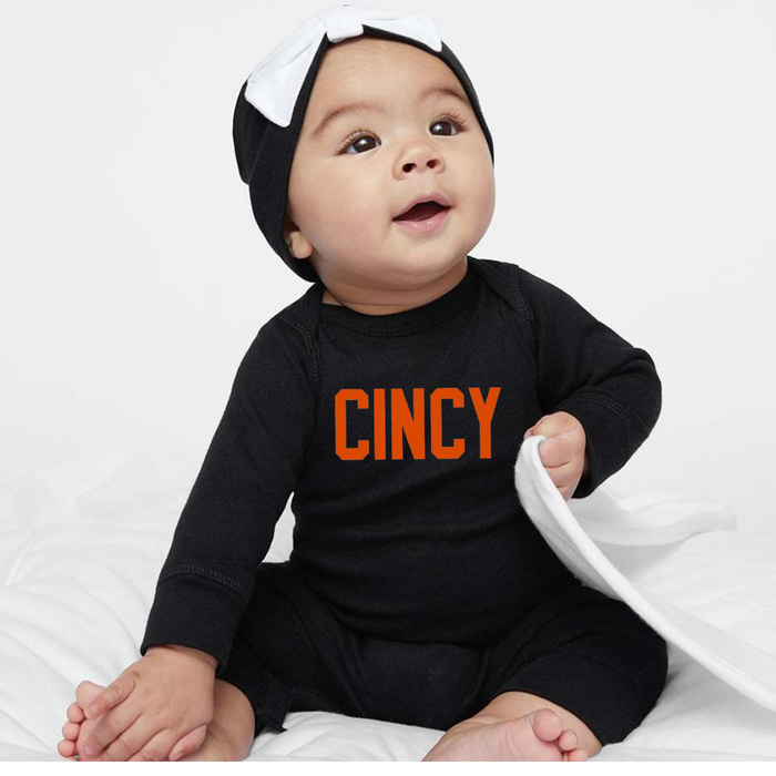 CINCY Orange on Black Baby Jumper-YOUTH--Lemons and Limes Boutique