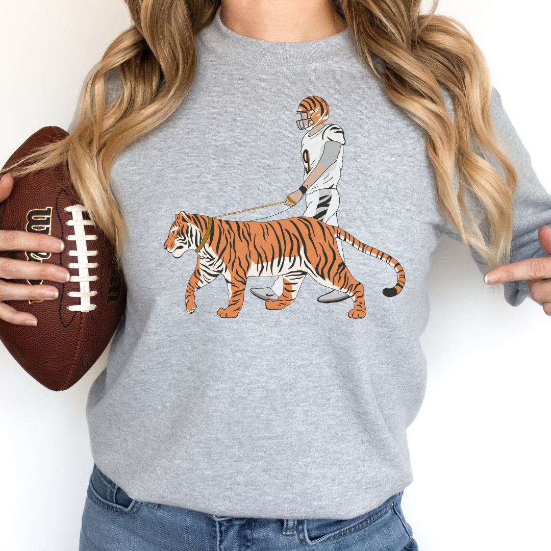 Joe Brrrr Walking The Tiger Sweatshirt on Grey-Lemons and Limes Boutique