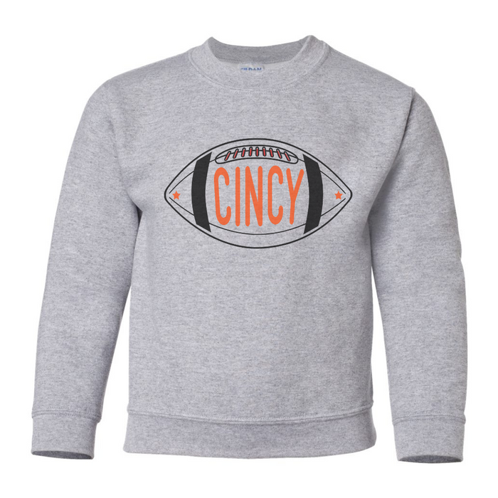 Cincy Football Sweatshirt on Grey-YOUTH--Lemons and Limes Boutique
