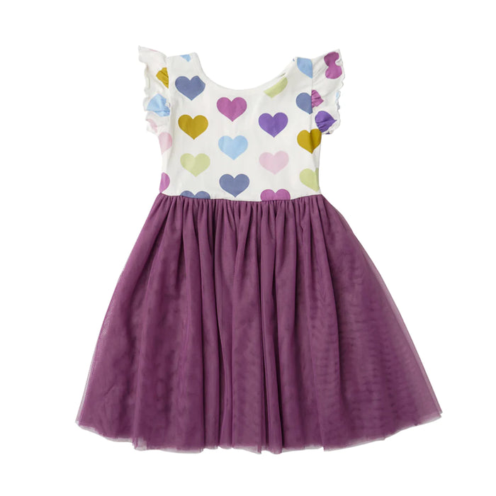 Little Love Purple Hearts Cotton Tulle Twirl Dress--Lemons and Limes Boutique