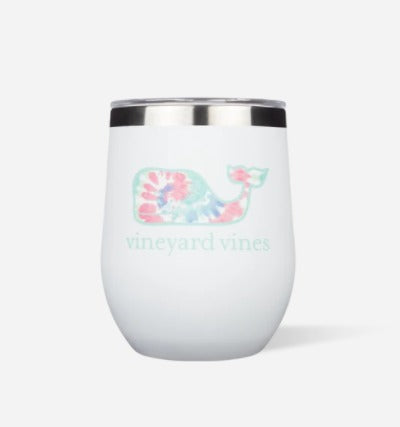 12oz Stemless in Vineyard Vines Tie Dye Whale Corkcicle-Drinkware-Lemons and Limes Boutique
