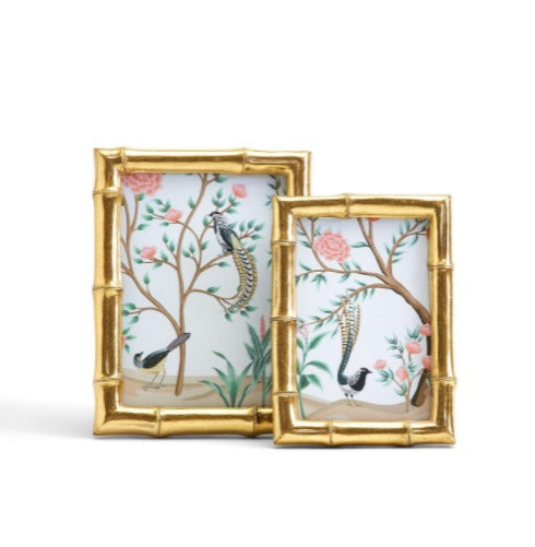 Gold Faux Bamboo Photo Frames with Flora and Fauna Art-Frame-Lemons and Limes Boutique