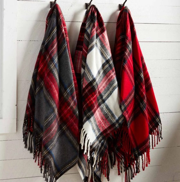 Gray Tartan Fringe Throw-Blankets-Lemons and Limes Boutique