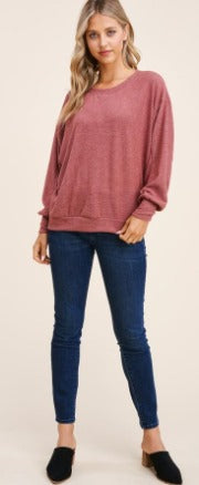 Valerie Boatneck Brushed Knit Top in Rust-Apparel-Lemons and Limes Boutique