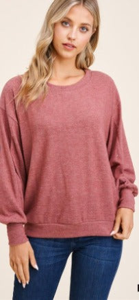 Valerie Boatneck Brushed Knit Top in Rust-Apparel-Lemons and Limes Boutique