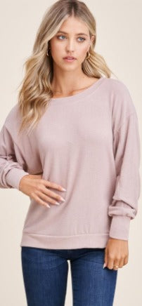 Valerie Boatneck Brushed Knit Top in Mauve-Apparel-Lemons and Limes Boutique