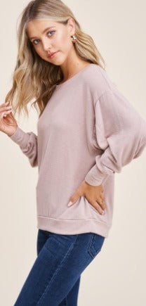 Valerie Boatneck Brushed Knit Top in Mauve-Apparel-Lemons and Limes Boutique
