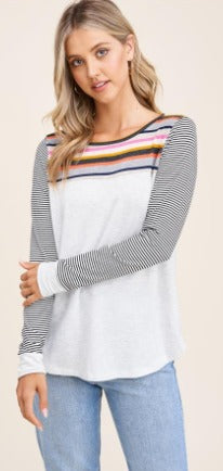Rae Striped Color-block Long Sleeve Top-Apparel-Lemons and Limes Boutique