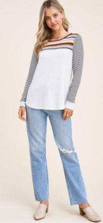 Rae Striped Color-block Long Sleeve Top-Apparel-Lemons and Limes Boutique